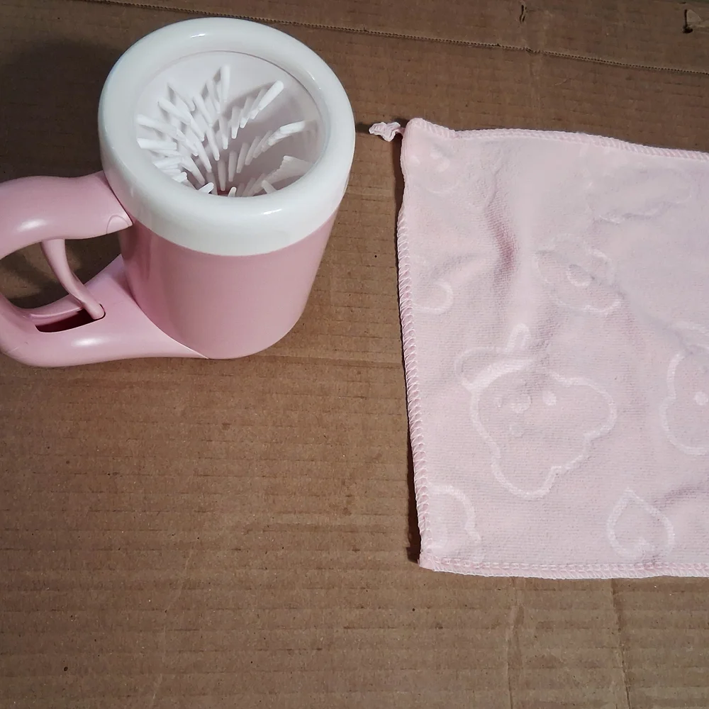 Pink Dog Grooming Paw Cleaner and Towel Set